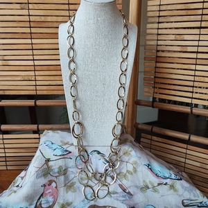 Oval Extra Long Gold Tone Elongated Link Chain Necklace Unsigned EUC Vintage